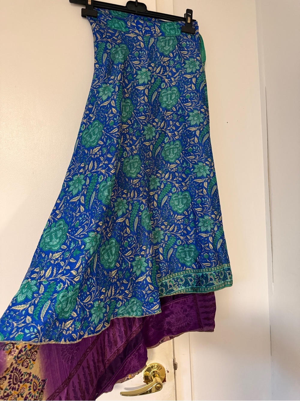 Riversible Blue & Green Floral A-Line Women's Skirt